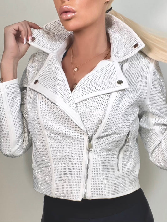 Las Vegas Diamond leather jacket white
