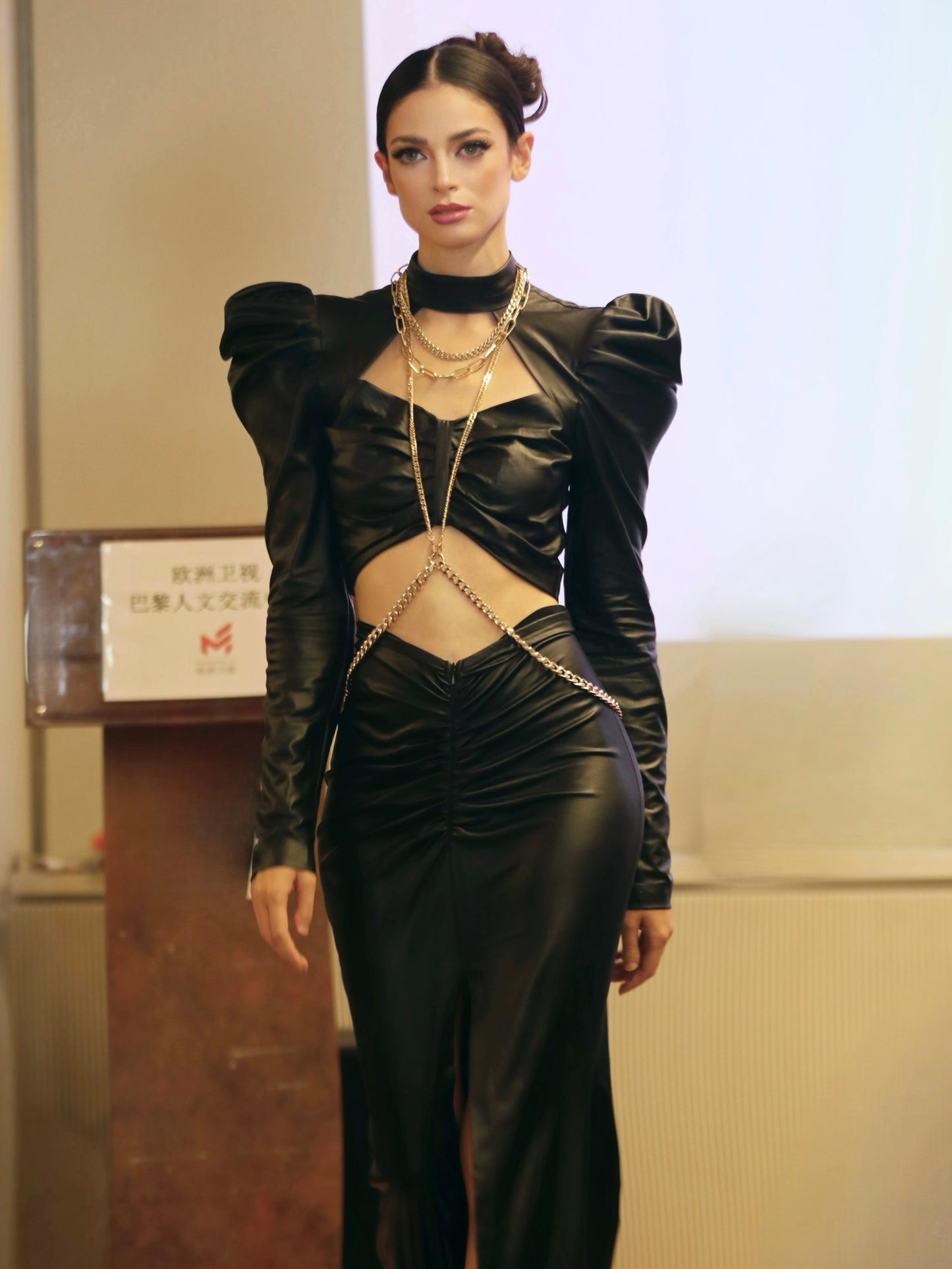 Promise black leather dress