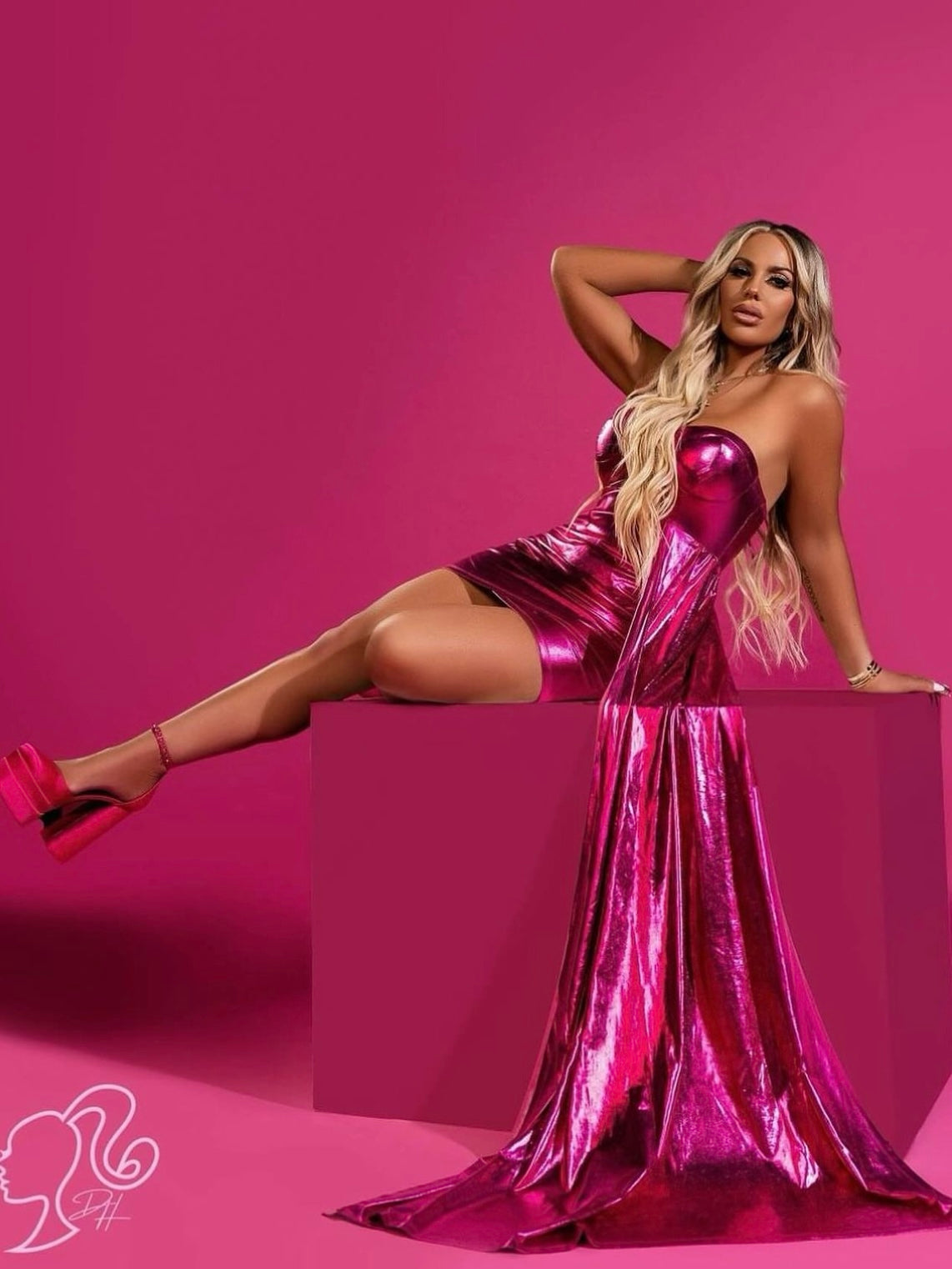 Barbie doll metallic dress pink