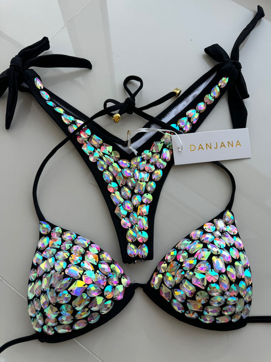 Crystal Diamond Bikini Black